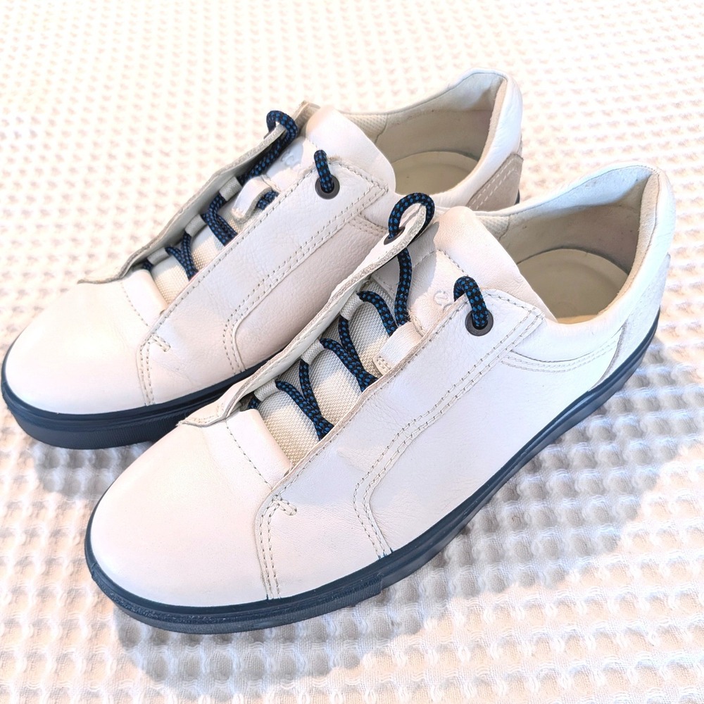 ECCO White Leather Sneakers Womens Lace Up Comfort Shoes Low Top Walking 40